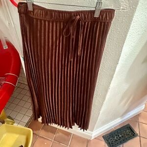 Express Rich Brown Pleated Midi Skirt